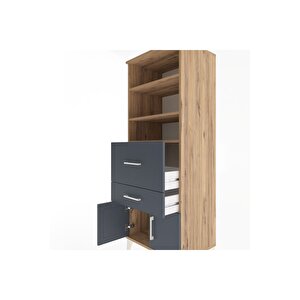 Hyperion Dolap 3 Raflı 2 Çekmeceli 2 Kapaklı 60x44x163 Çam-antrasit