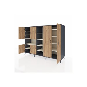 Kronos Dolap 13 Raflı 6 Kapaklı 220x59x163 Antrasit-çam/aytaşı