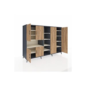 Kronos Dolap 13 Raflı 6 Kapaklı 220x59x163 Antrasit-çam/aytaşı