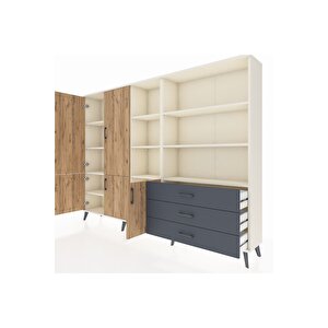 Arges Dolap 11 Raflı 3 Çekmeceli 5 Kapaklı 220x30x163 Aytaşı-çam/antrasit