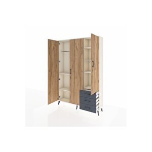 Arges Dolap 6 Raflı 3 Çekmeceli Tek Askılı 132x30x195 Aytaşı-çam/antrasit