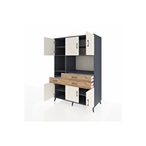 Kronos Dolap 9 Raflı 3 Çekmeceli 6 Kapaklı 132x59x195 Antrasit-aytaşı/çam