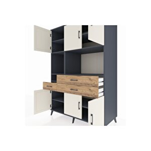 Kronos Dolap 9 Raflı 3 Çekmeceli 6 Kapaklı 132x59x195 Antrasit-aytaşı/çam