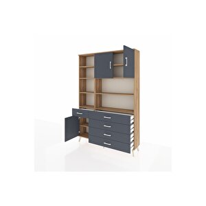 Arges Gardrop 9 Raflı 5 Çekmeceli 3 Kapaklı 132x30x195 Çam-antrasit