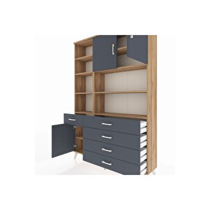 Arges Gardrop 9 Raflı 5 Çekmeceli 3 Kapaklı 132x30x195 Çam-antrasit