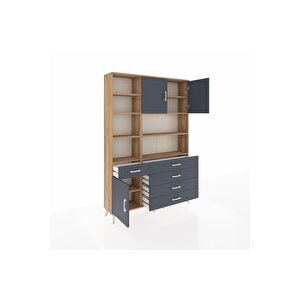 Arges Gardrop 9 Raflı 5 Çekmeceli 3 Kapaklı 132x30x195 Çam-antrasit