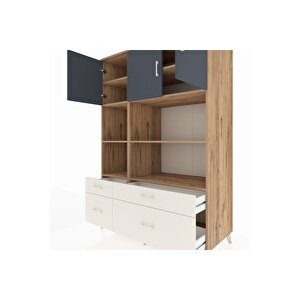 Kronos Dolap 8 Raflı 4 Çekmeceli 3 Kapaklı 132x59x195 Çam-antrasit/aytaşı