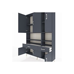 Arges Gardrop 8 Raflı 2 Çekmeceli 6 Kapaklı 132x30x195 Antrasit-antrasit