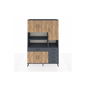 Hyperion Dolap 9 Raflı 5 Çekmeceli 5 Kapaklı 132x44x195 Antrasit-çam/antrasit