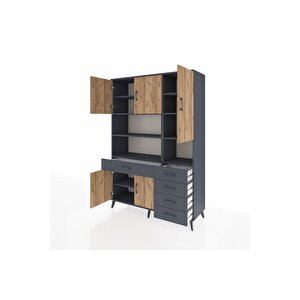 Hyperion Dolap 9 Raflı 5 Çekmeceli 5 Kapaklı 132x44x195 Antrasit-çam/antrasit