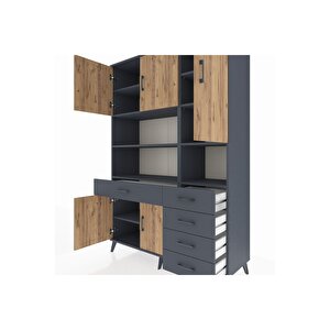 Hyperion Dolap 9 Raflı 5 Çekmeceli 5 Kapaklı 132x44x195 Antrasit-çam/antrasit