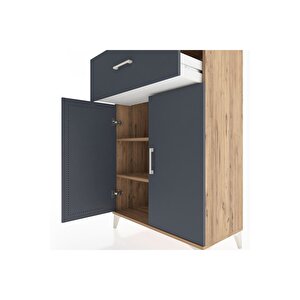 Hyperion Dolap 2 Raflı Tek Çekmeceli 2 Kapaklı 88x44x134 Çam-antrasit