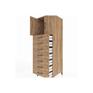 Kronos Dolap Tek Raflı 7 Çekmeceli 2 Kapaklı 60x59x182 Çam-çam
