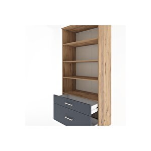 Hyperion Dolap 4 Raflı 2 Çekmeceli 88x44x195 Çam-antrasit