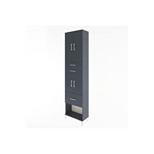 Arges Dolap 4 Raflı 3 Çekmeceli 4 Kapaklı 60x30x243 Antrasit-antrasit