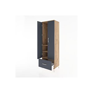 Hyperion Dolap 3 Raflı Tek Çekmeceli Tek Askılı 60x44x195 Çam-antrasit