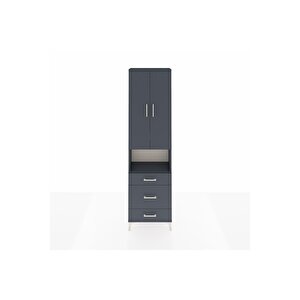 Arges Dolap 4 Raflı 3 Çekmeceli Tek Askılı 60x30x221 Antrasit-antrasit