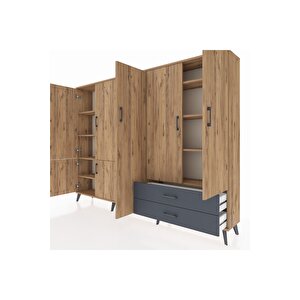 Arges Dolap 12 Raflı 2 Çekmeceli 7 Kapaklı 220x30x163 Çam-çam/antrasit