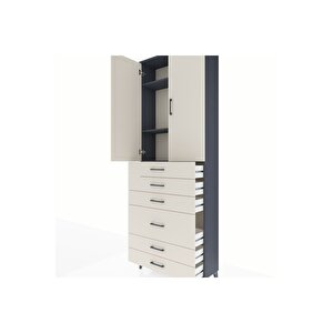 Arges Dolap 3 Raflı 6 Çekmeceli 2 Kapaklı 88x30x243 Antrasit-aytaşı