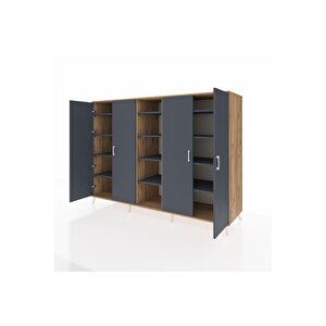 Kronos Dolap 12 Raflı 4 Kapaklı 220x59x163 Çam-antrasit