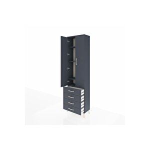 Arges Dolap 4 Raflı 4 Çekmeceli 2 Kapaklı 60x30x221 Antrasit-antrasit