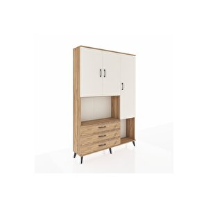 Arges Dolap 6 Raflı 3 Çekmeceli 3 Kapaklı 132x30x195 Çam-aytaşı/çam
