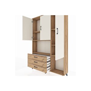 Arges Dolap 6 Raflı 3 Çekmeceli 3 Kapaklı 132x30x195 Çam-aytaşı/çam