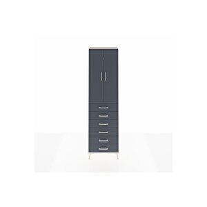 Arges Dolap 2 Raflı 6 Çekmeceli Tek Askılı 60x30x221 Aytaşı-antrasit
