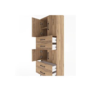 Arges Dolap 3 Raflı 4 Çekmeceli 4 Kapaklı 60x30x163 Çam-çam