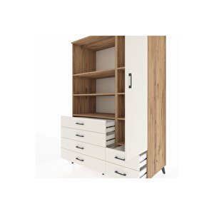 Kronos Dolap 7 Raflı 6 Çekmeceli Tek Kapaklı  132x59x195 Çam-aytaşı/aytaşı
