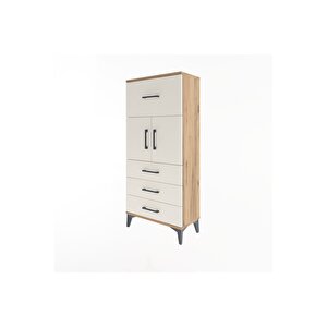 Arges Dolap Tek Raflı 4 Çekmeceli 2 Kapaklı 60x30x134 Çam-aytaşı