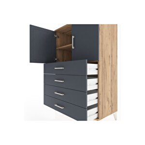 Hyperion Dolap 2 Raflı 4 Çekmeceli 2 Kapaklı 88x44x134 Çam-antrasit