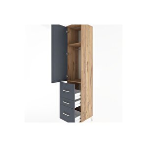 Hyperion Dolap 2 Raflı 3 Çekmeceli Tek Askılı 44x44x221 Çam-antrasit