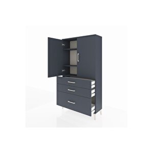 Arges Dolap 3 Raflı 3 Çekmeceli 2 Kapaklı 88x30x163 Antrasit-antrasit