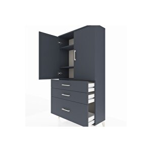 Arges Dolap 3 Raflı 3 Çekmeceli 2 Kapaklı 88x30x163 Antrasit-antrasit
