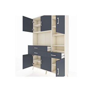 Arges Gardrop 10 Raflı 3 Çekmeceli 6 Kapaklı 132x30x195 Aytaşı-antrasit