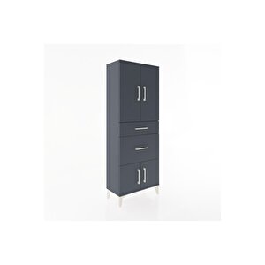Arges Dolap 3 Raflı 2 Çekmeceli 4 Kapaklı 60x30x163 Antrasit-antrasit