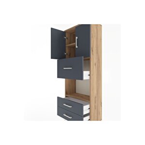 Arges Dolap 3 Raflı 3 Çekmeceli 2 Kapaklı 60x30x163 Çam-antrasit