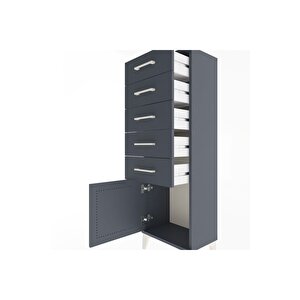 Arges Dolap 5 Çekmeceli Tek Kapaklı 44x30x134 Antrasit-antrasit
