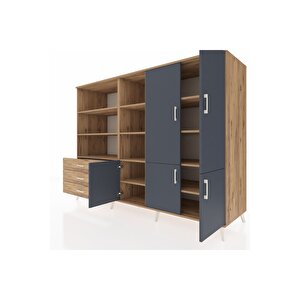 Kronos Dolap 11 Raflı 3 Çekmeceli 5 Kapaklı 220x59x163 Çam-antrasit/çam