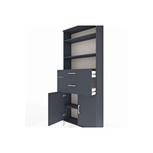 Arges Dolap 4 Raflı 2 Çekmeceli 2 Kapaklı 88x30x221 Antrasit-antrasit