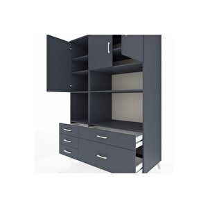 Kronos Dolap 8 Raflı 5 Çekmeceli 3 Kapaklı 132x59x195 Antrasit-antrasit/antrasit
