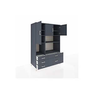 Kronos Dolap 8 Raflı 5 Çekmeceli 3 Kapaklı 132x59x195 Antrasit-antrasit/antrasit