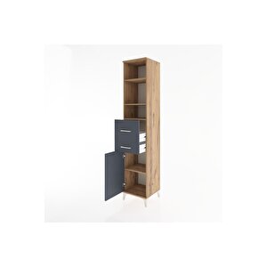 Hyperion Dolap 4 Raflı 2 Çekmeceli Tek Kapaklı 44x44x221 Çam-antrasit