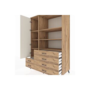 Kronos Dolap 7 Raflı 6 Çekmeceli Tek Kapaklı  132x59x195 Çam-aytaşı/çam