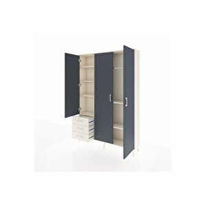 Arges Dolap 6 Raflı 3 Çekmeceli Tek Askılı 132x30x195 Aytaşı-antrasit/aytaşı