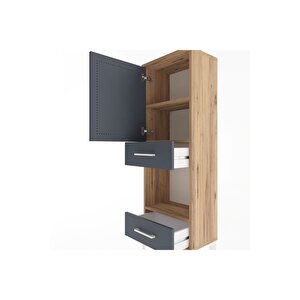 Arges Dolap 3 Raflı 2 Çekmeceli Tek Kapaklı 44x30x134 Çam-antrasit