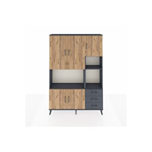 Arges Dolap 9 Raflı 3 Çekmeceli 5 Kapaklı 132x30x195 Antrasit-çam/antrasit