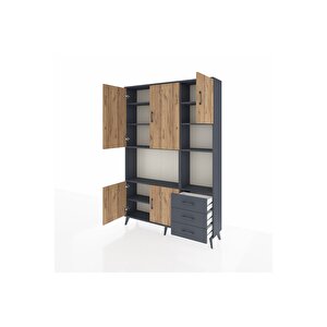 Arges Dolap 9 Raflı 3 Çekmeceli 5 Kapaklı 132x30x195 Antrasit-çam/antrasit