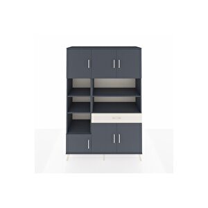 Hyperion Dolap 10 Raflı Tek Çekmeceli 6 Kapaklı 132x44x195 Antrasit-antrasit/aytaşı